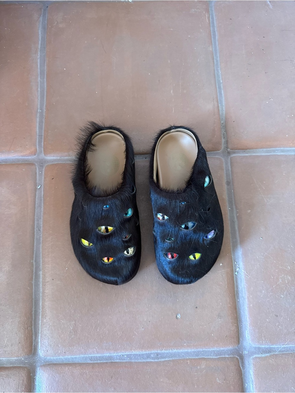 ESENES Brown Pony Hair Cat Eye Platform Clogs Size 5.5